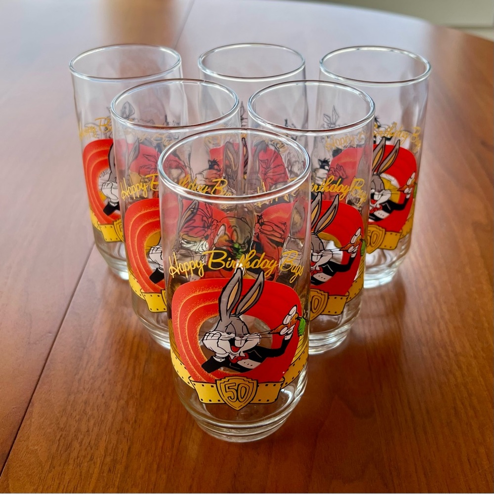 6 Vintage ‘Happy Birthday Bugs’ Bugs Bunny Drinking Glasses